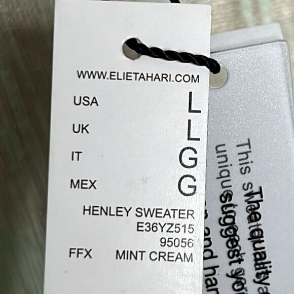 Elie Tahari Mint Cream Henley Sweater - Large - NWT - Picture 6 of 9